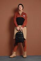 Tesettür giyim TURUNCU ŞERİT DETAYLI KAPÜŞONLU EŞOFMAN CEKET 0655 