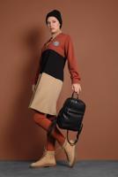 Tesettür giyim TURUNCU ŞERİT DETAYLI KAPÜŞONLU EŞOFMAN CEKET 0655 