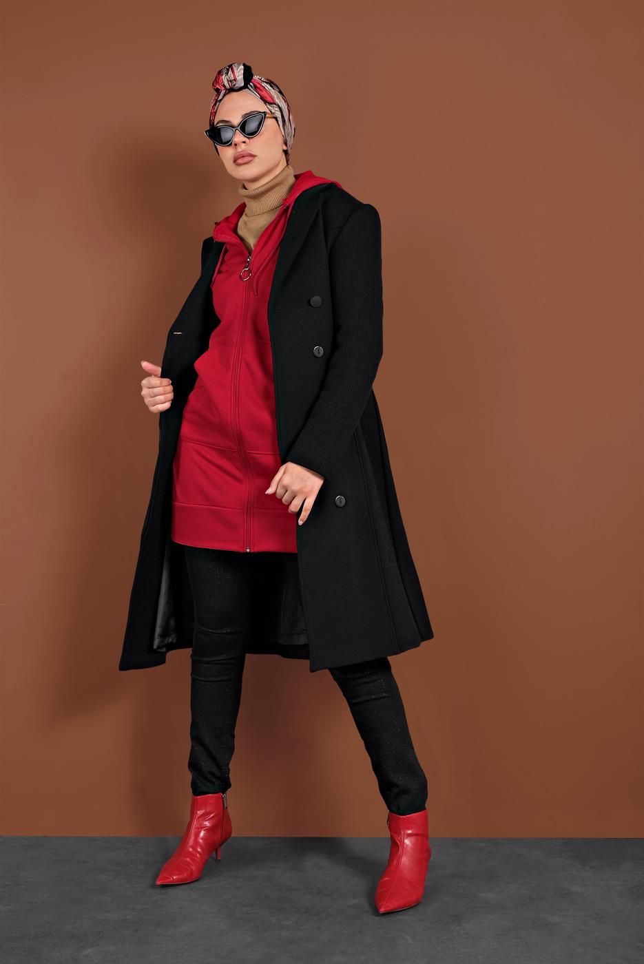 Vêtements hijab ROUGE JAQUETTE SPORT ZIPPÉ À CAPUCHE 0801