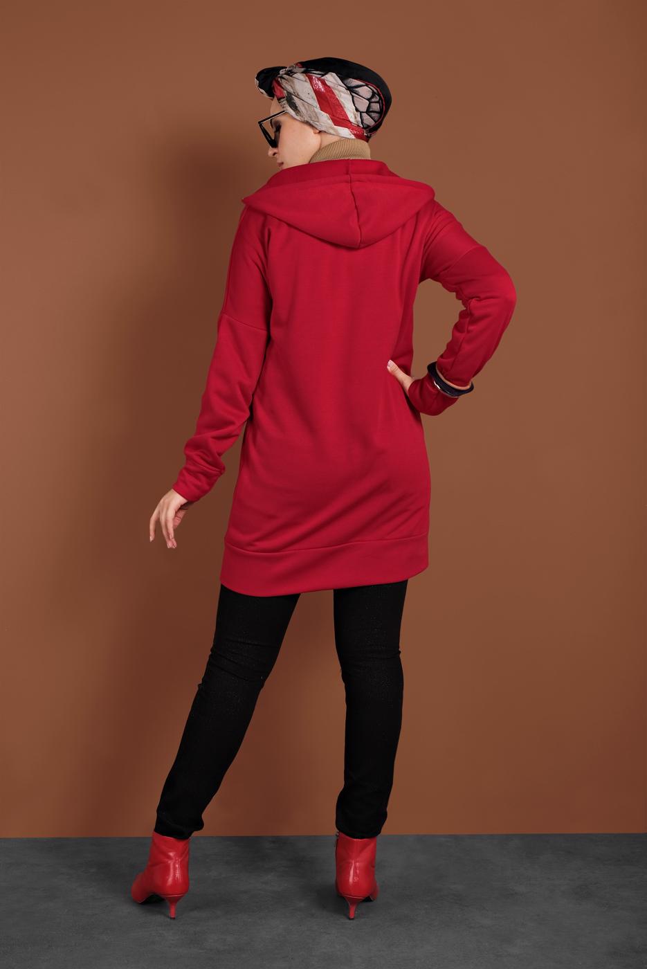 Vêtements hijab ROUGE JAQUETTE SPORT ZIPPÉ À CAPUCHE 0801