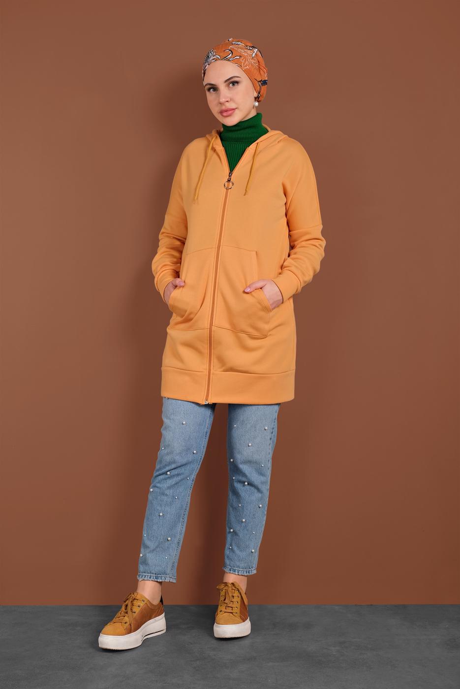 Hijab clothing ORANGE HOODED ZIPPED SPORT JACKET 0801