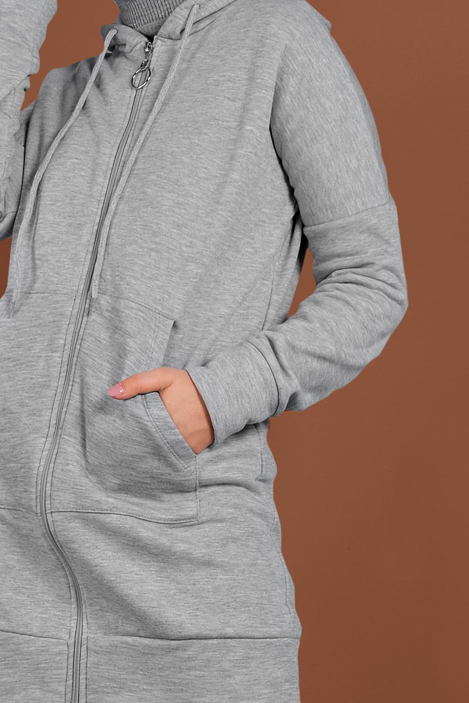 Hijab clothing GREY HOODED ZIPPED SPORT JACKET 0801