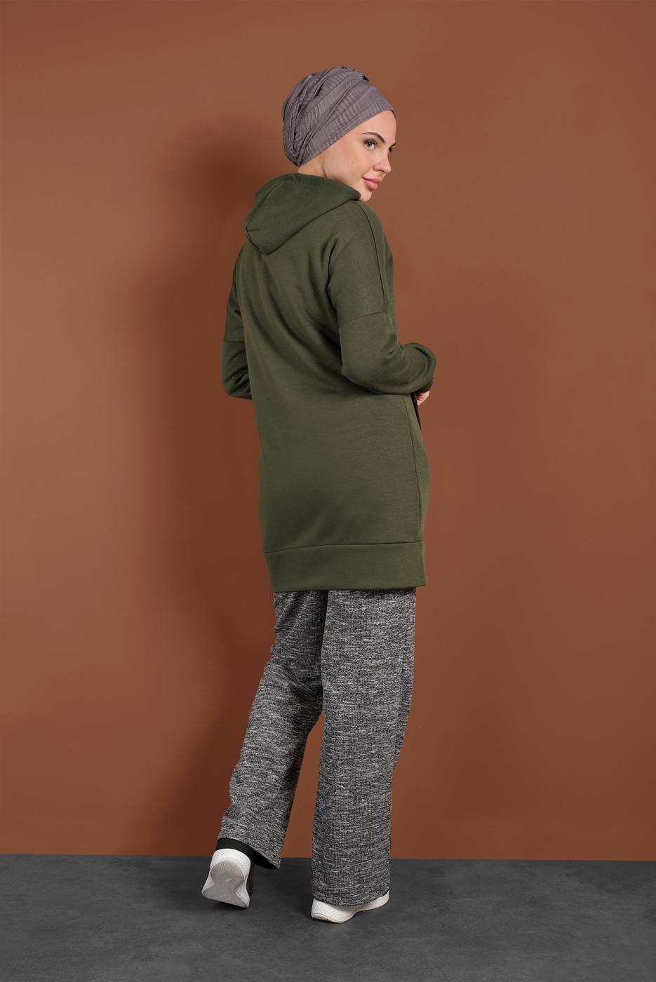 Vêtements hijab KAKI JAQUETTE SPORT ZIPPÉ À CAPUCHE 0801