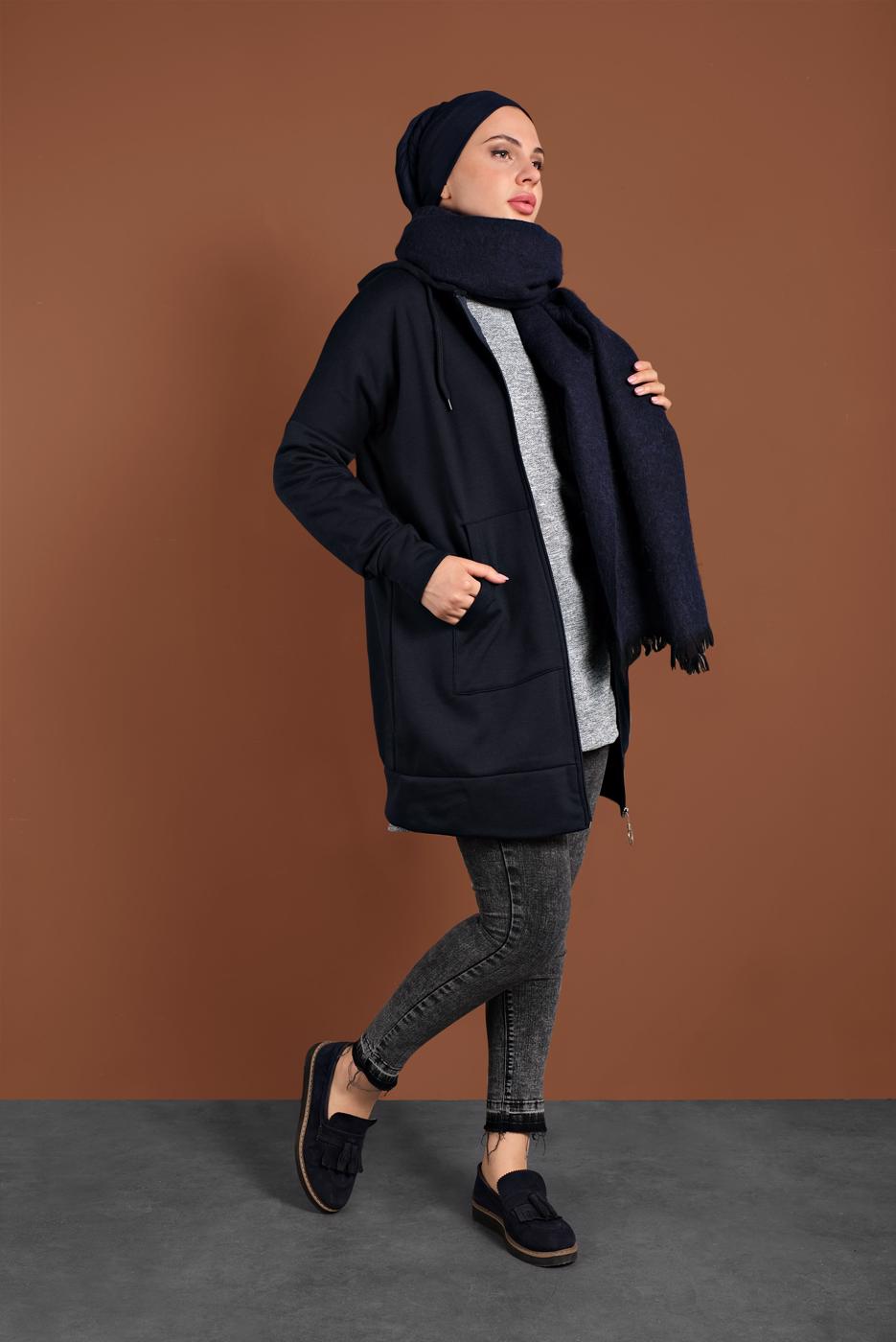 Vêtements hijab BLEU MARINE JAQUETTE SPORT ZIPPÉ À CAPUCHE 0801