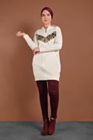 Tesettür giyim EKRU PUL PAYET DETAYLI EŞOFMAN CEKET 947