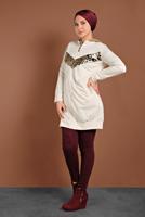 Tesettür giyim EKRU PUL PAYET DETAYLI EŞOFMAN CEKET 947