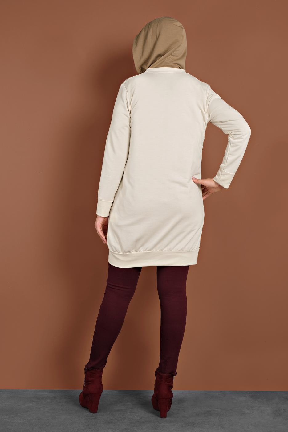 Tesettür giyim EKRU PUL PAYET DETAYLI EŞOFMAN CEKET 947