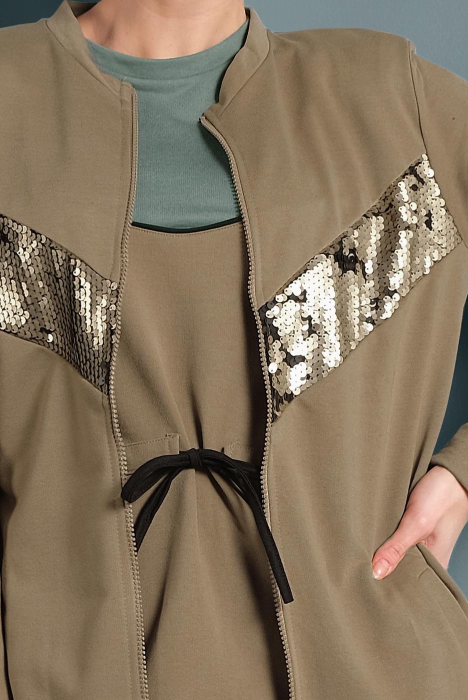 Tesettür giyim KAHVE PUL PAYET DETAYLI EŞOFMAN CEKET 947