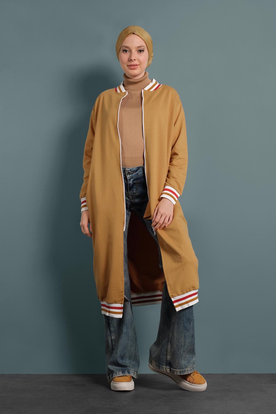 Tesettür giyim TURUNCU FERMUARLI SPOR CEKET 1100 