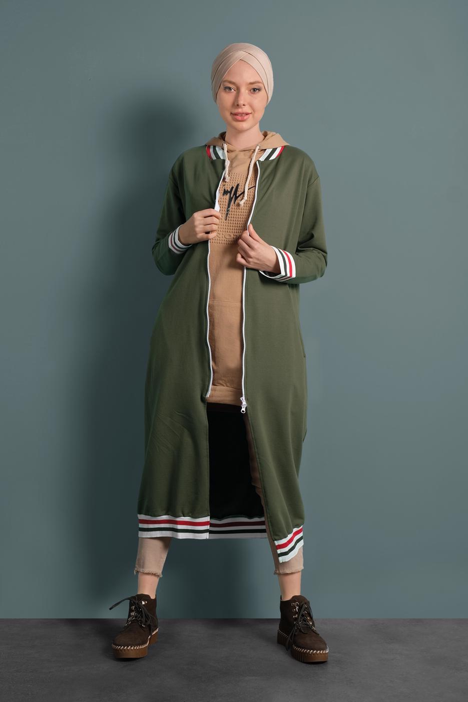 Vêtements hijab KAKI VESTE SPORT À ZIPPÉ 1100