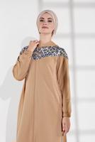 Tesettür giyim BEJ LEOPAR DESENLİ FERMUARLI EŞOFMAN CEKET 1255 