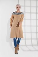 Tesettür giyim BEJ LEOPAR DESENLİ FERMUARLI EŞOFMAN CEKET 1255 