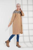 Tesettür giyim BEJ LEOPAR DESENLİ FERMUARLI EŞOFMAN CEKET 1255 