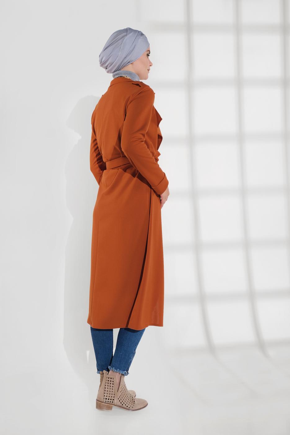 Hijab clothing ORANGE BELTED TRENCH-COAT 2007