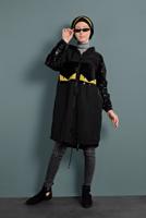 Hijab clothing BLACK SEQUINED TRENCH-COAT 2220 