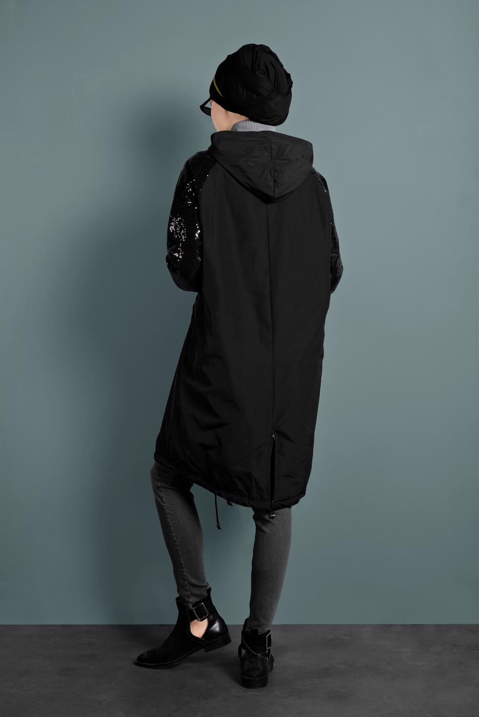 Hijab clothing BLACK SEQUINED TRENCH-COAT 2220 