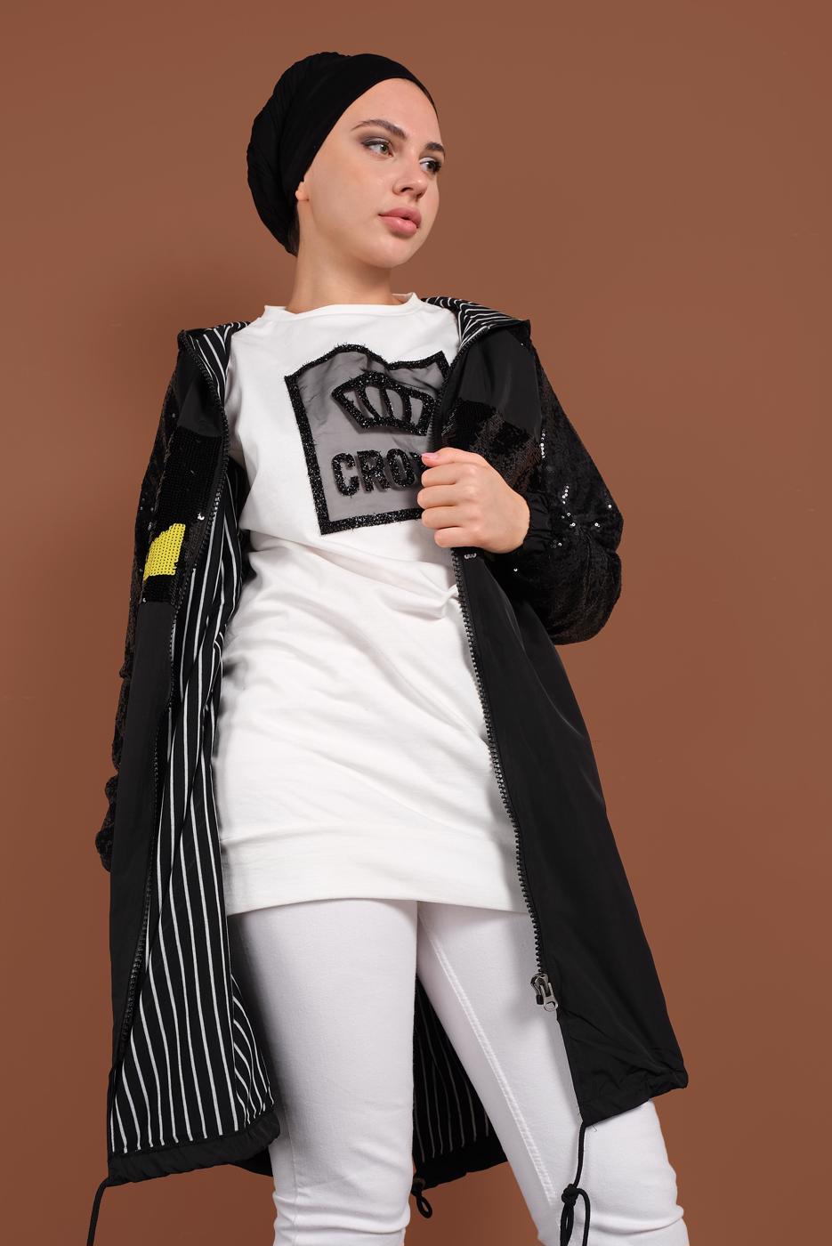 Vêtements hijab CRÈME TRENCH-COAT À SEQUINS 2220