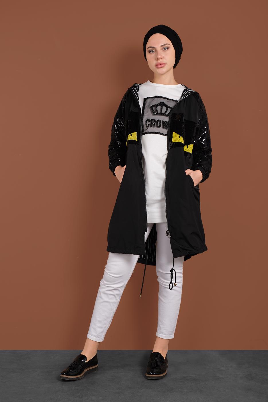 Vêtements hijab CRÈME TRENCH-COAT À SEQUINS 2220