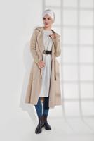 Vêtements hijab BEIGE VESTE À SMOCKS AVEC CEINTURE 3007 