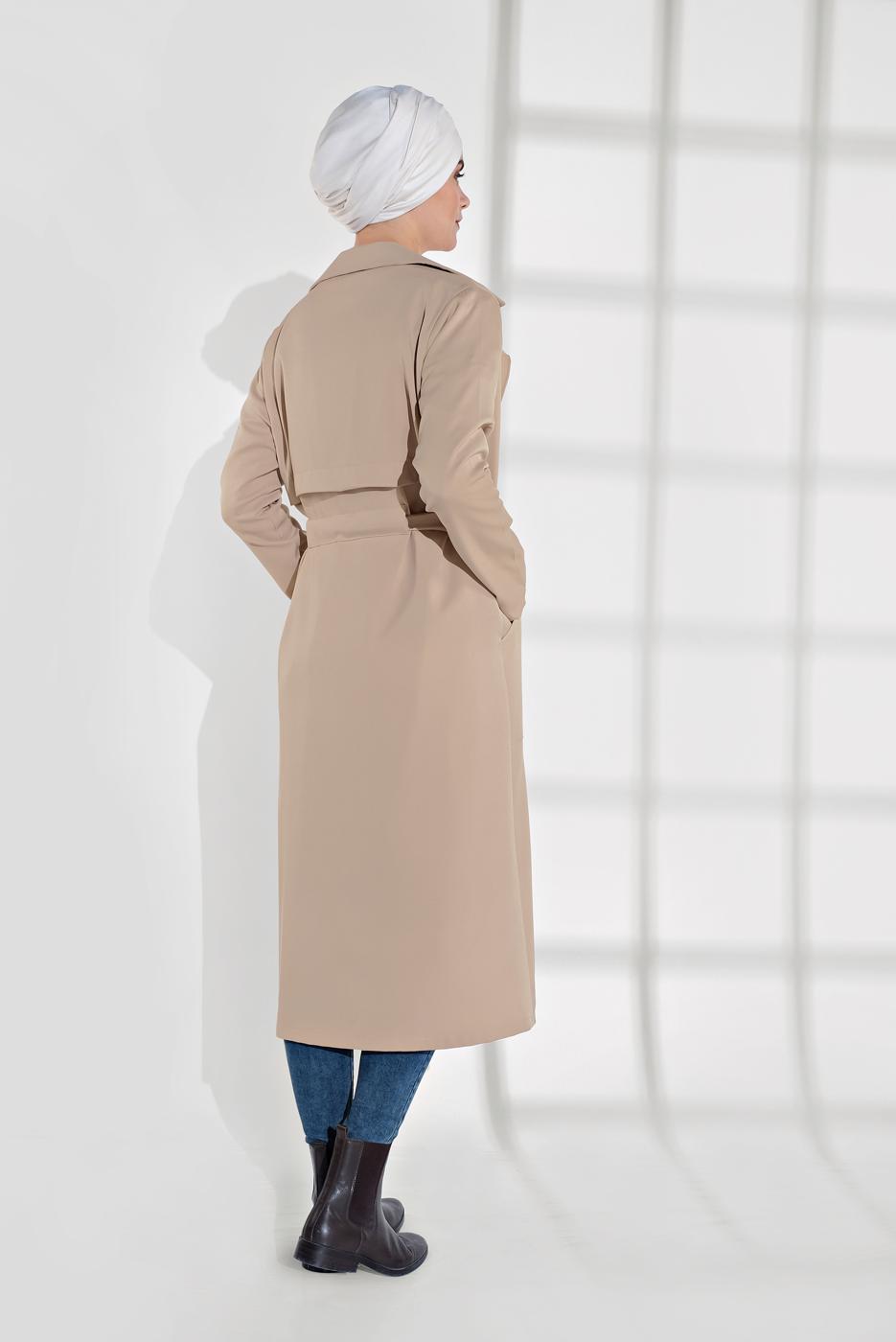 Hijab clothing BEIGE SMOCKED BELTED JACKET 3007 