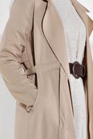 Hijab clothing BEIGE SMOCKED BELTED JACKET 3007 