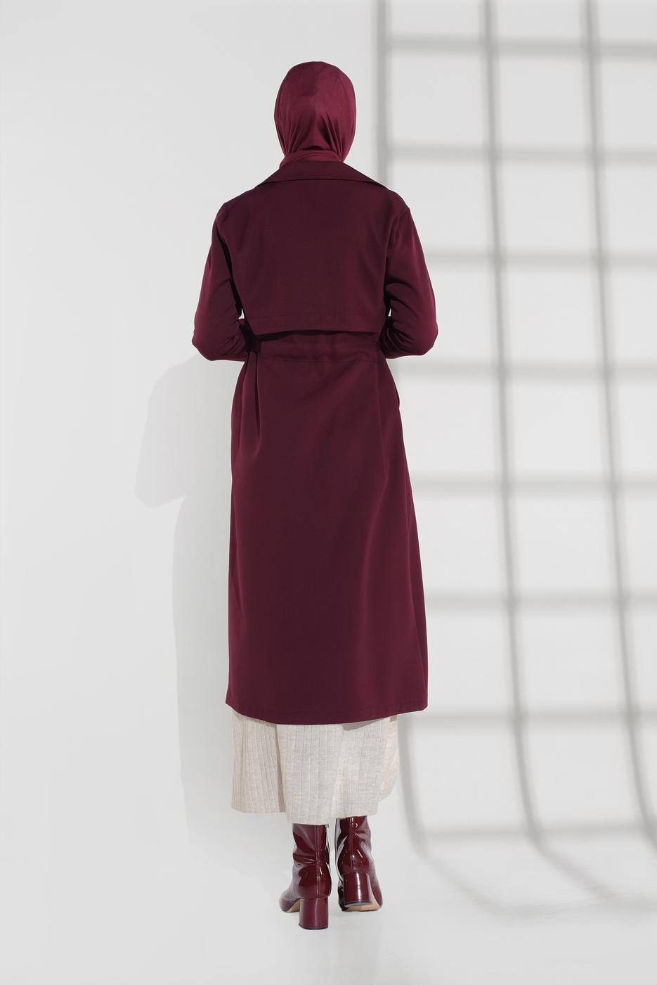 Vêtements hijab ROUGE BORDEAUX VESTE À SMOCKS AVEC CEINTURE 3007 