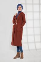 Vêtements hijab BRUN VESTE À SMOCKS AVEC CEINTURE 3007 