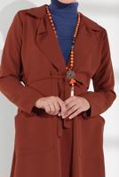 Hijab clothing BROWN SMOCKED BELTED JACKET 3007 