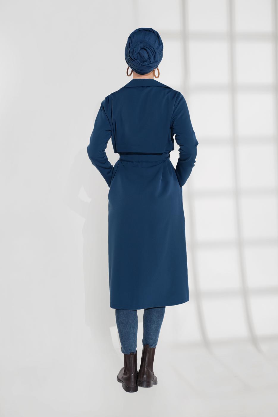 Vêtements hijab BLEU MARINE VESTE À SMOCKS AVEC CEINTURE 3007 