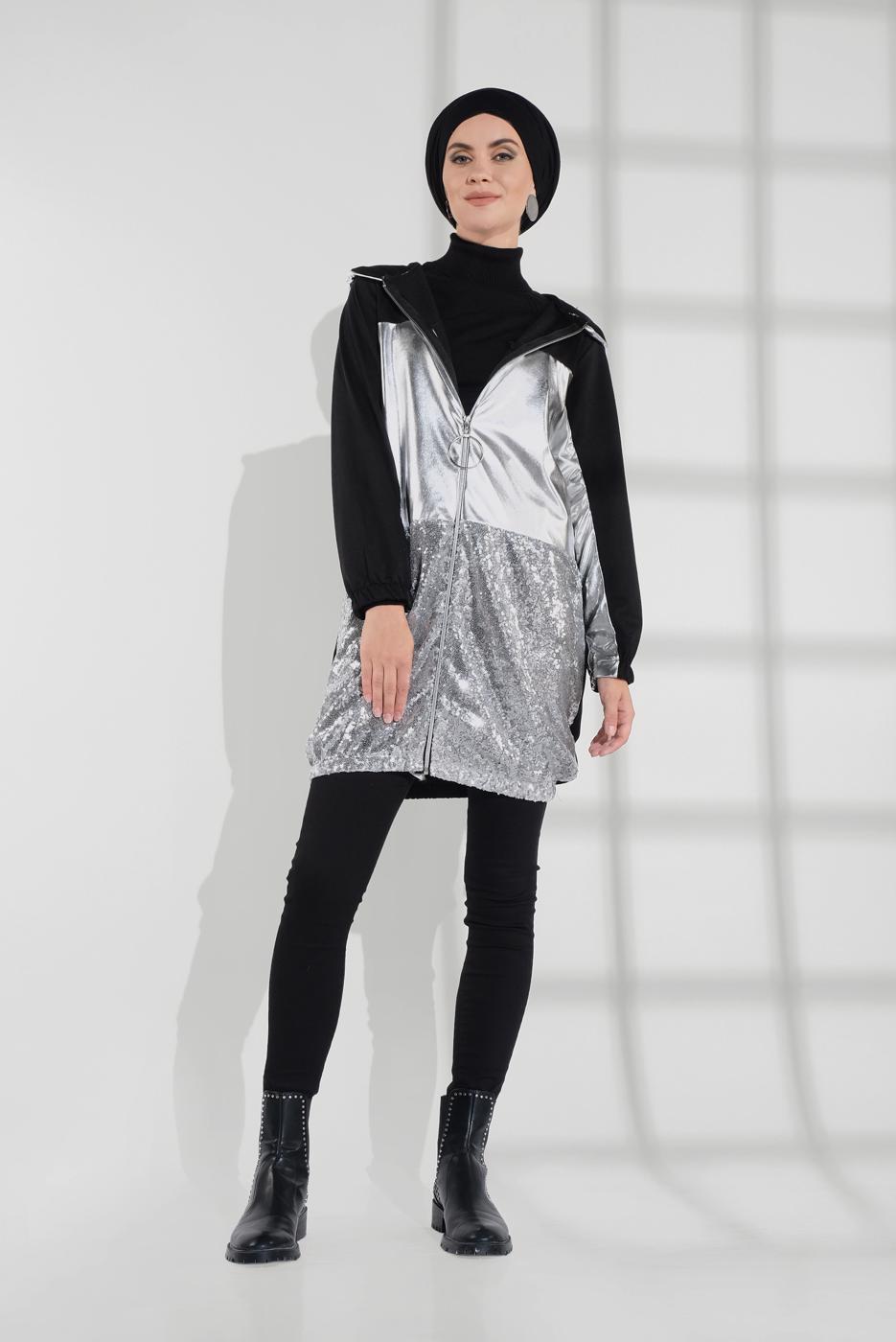 Tesettür giyim SİYAH PUL PAYETLİ CEKET 3055