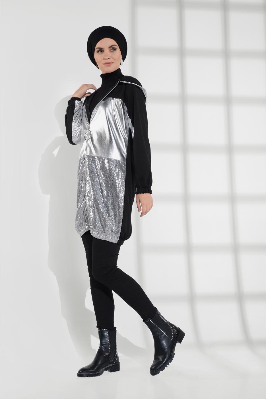 Tesettür giyim SİYAH PUL PAYETLİ CEKET 3055