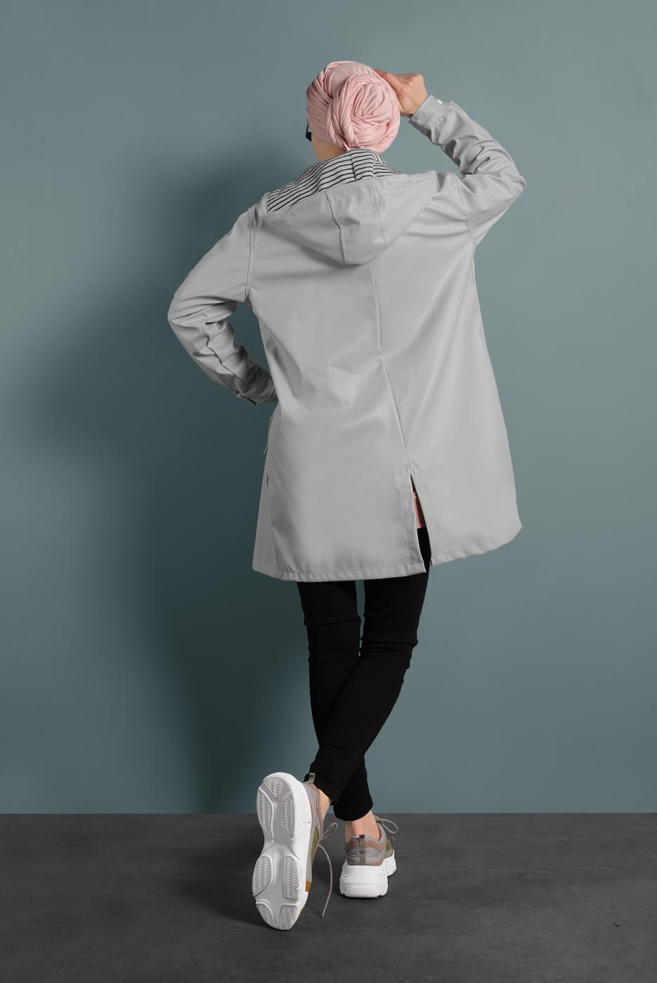 Hijab clothing ECRU HOODED LEATHER TRENCH-COAT 3220 