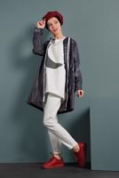 Hijab clothing GREY HOODED LEATHER TRENCH-COAT 3220 