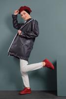 Hijab clothing GREY HOODED LEATHER TRENCH-COAT 3220 