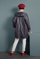 Hijab clothing GREY HOODED LEATHER TRENCH-COAT 3220 