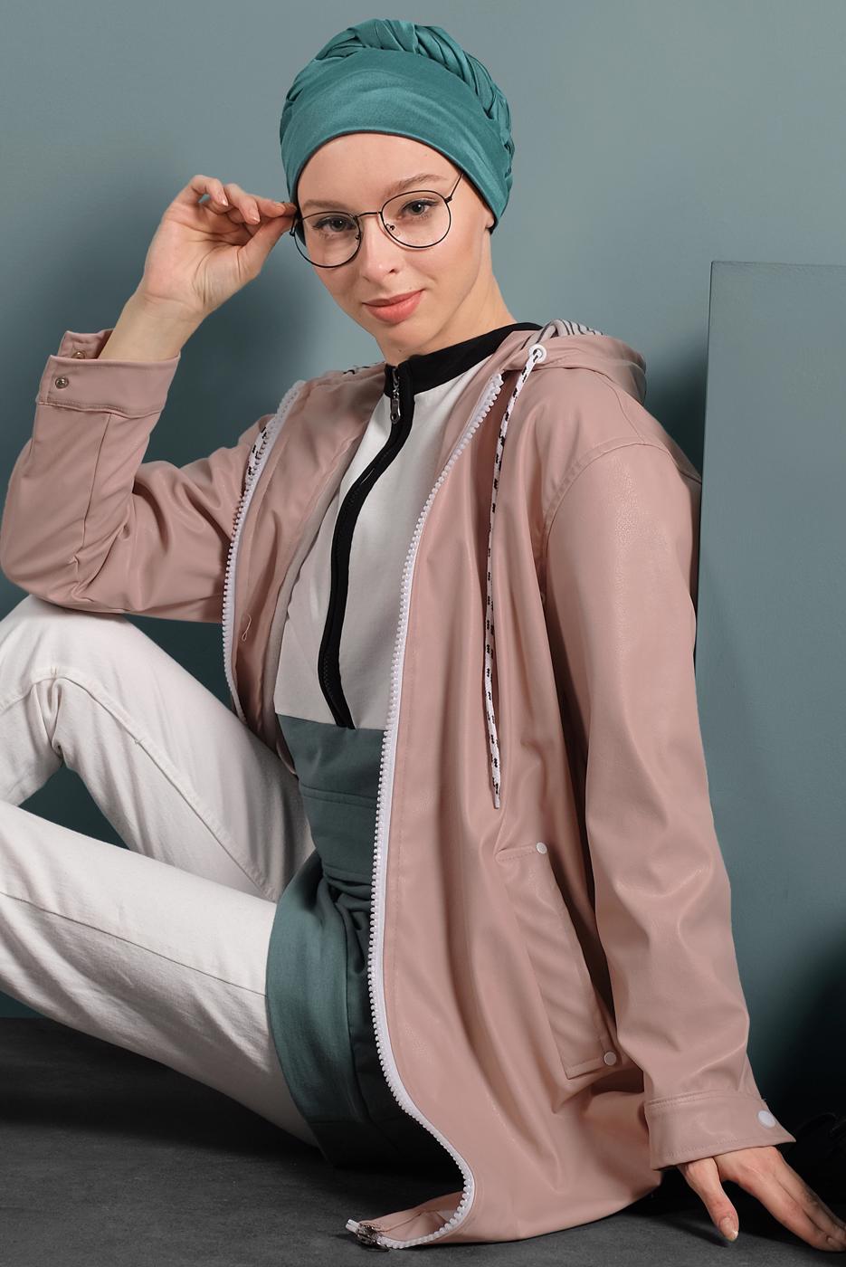 Vêtements hijab POUDRE TRENCH-COAT EN CUIR À CAPUCHE 3220