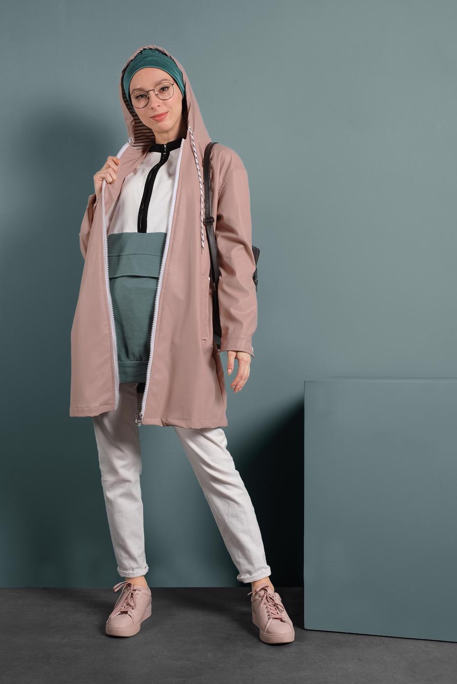 Vêtements hijab POUDRE TRENCH-COAT EN CUIR À CAPUCHE 3220