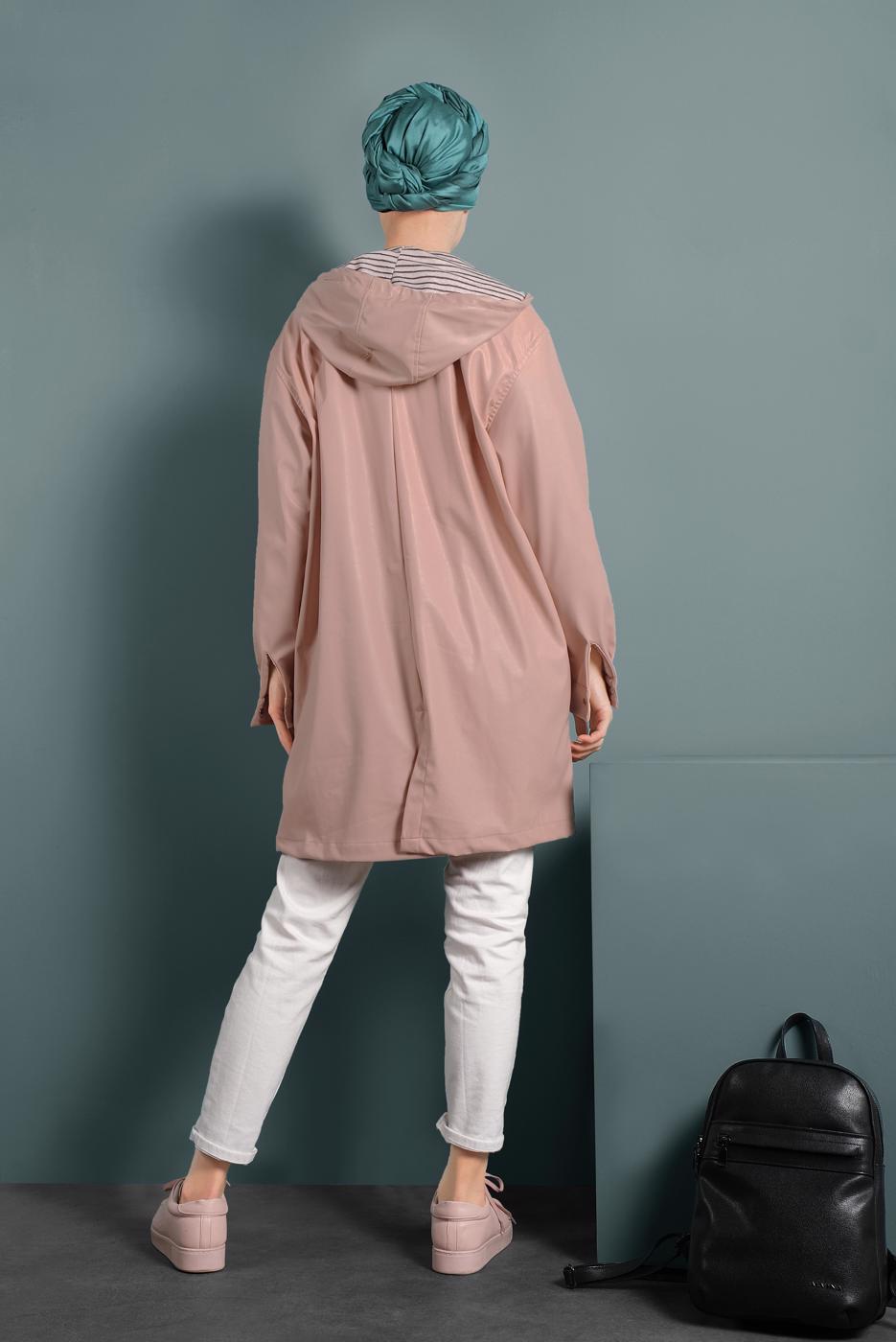 Vêtements hijab POUDRE TRENCH-COAT EN CUIR À CAPUCHE 3220