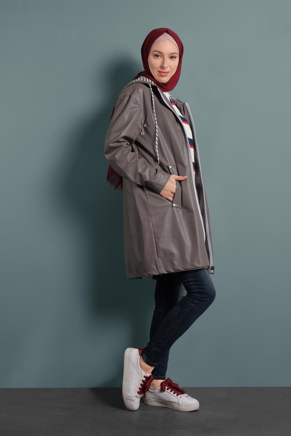 Vêtements hijab VISON TRENCH-COAT EN CUIR À CAPUCHE 3220