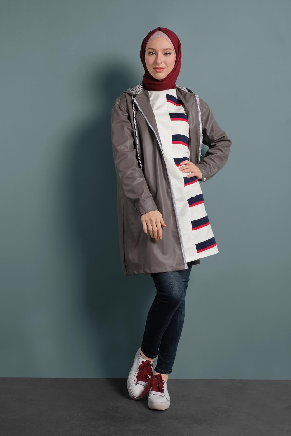 Vêtements hijab VISON TRENCH-COAT EN CUIR À CAPUCHE 3220