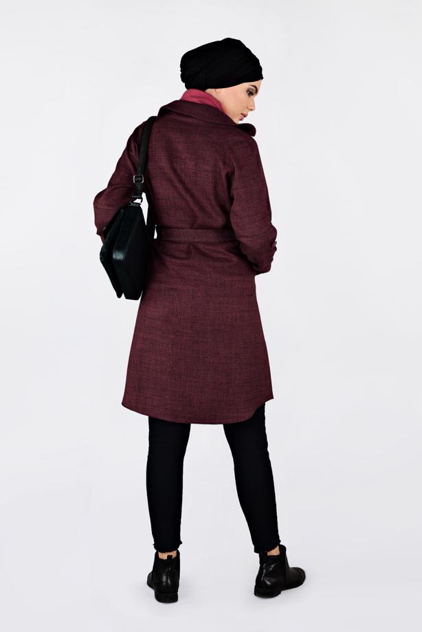Vêtements hijab ROUGE BORDEAUX VESTE À CROISÉ AVEC CEINTURE 4636  - TRENDTESETTÜR