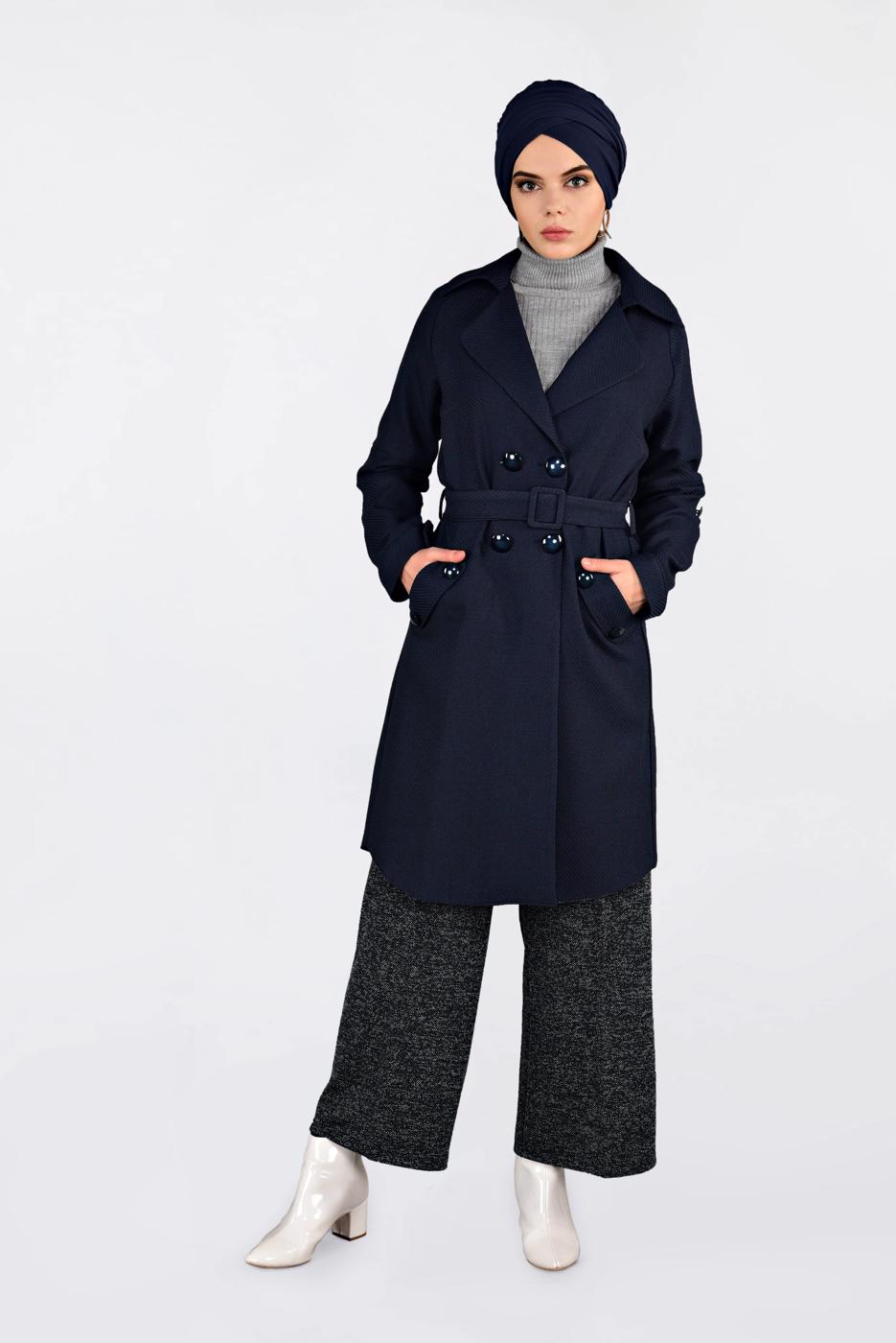 Tesettür giyim LACİVERT ALVİNA KEMERLİ KRUVAZE GİY ÇIK 4636 