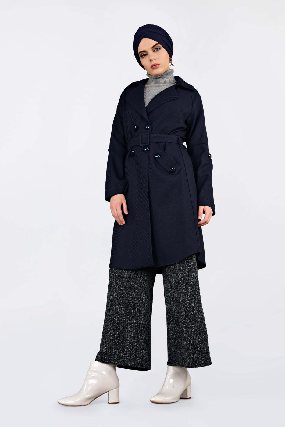 Tesettür giyim LACİVERT ALVİNA KEMERLİ KRUVAZE GİY ÇIK 4636 