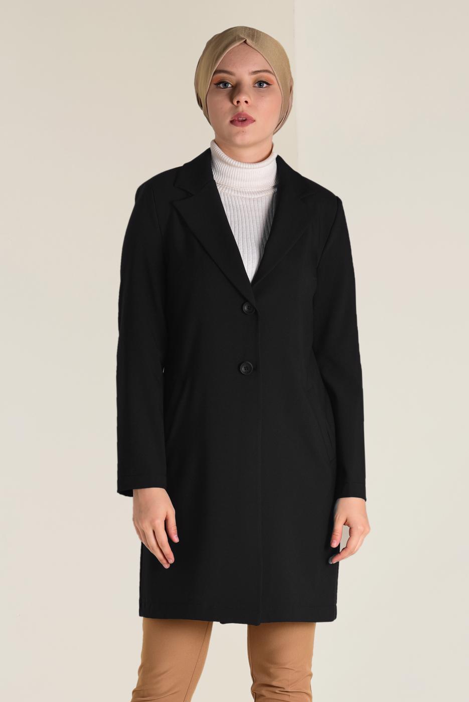Tesettür giyim SİYAH DÜĞMELİ KLASİK CEKET 4741