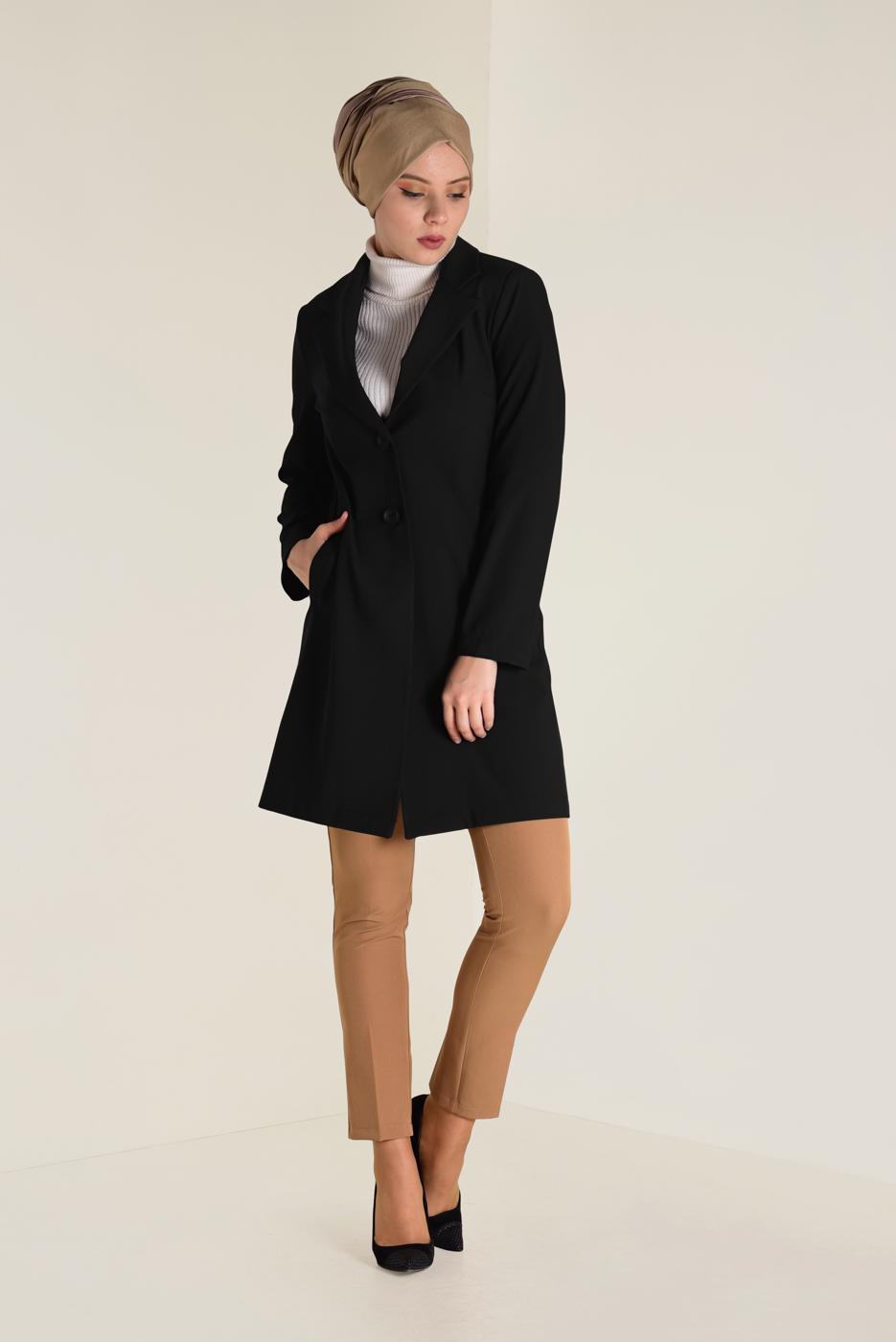 Tesettür giyim SİYAH DÜĞMELİ KLASİK CEKET 4741