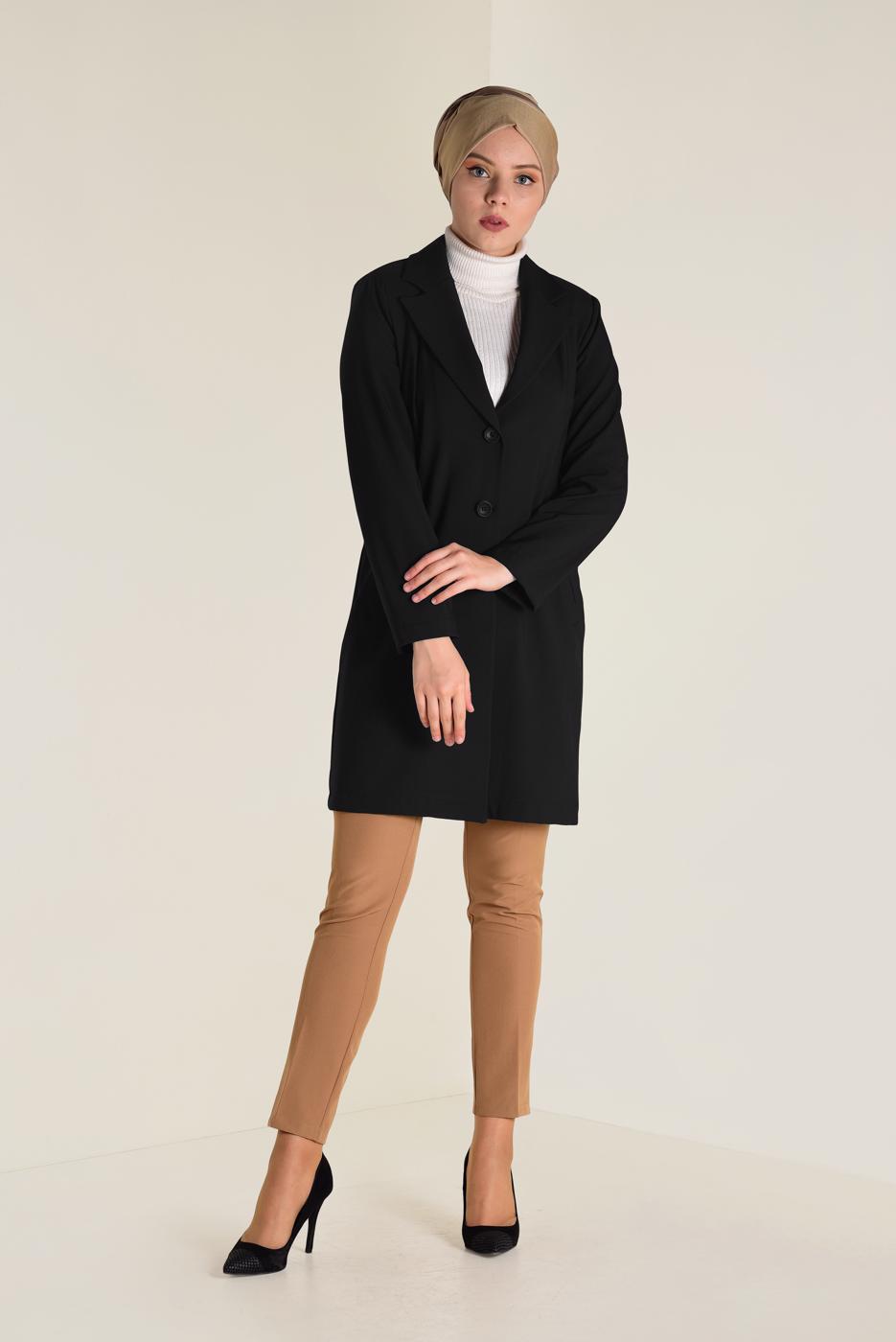 Tesettür giyim SİYAH DÜĞMELİ KLASİK CEKET 4741