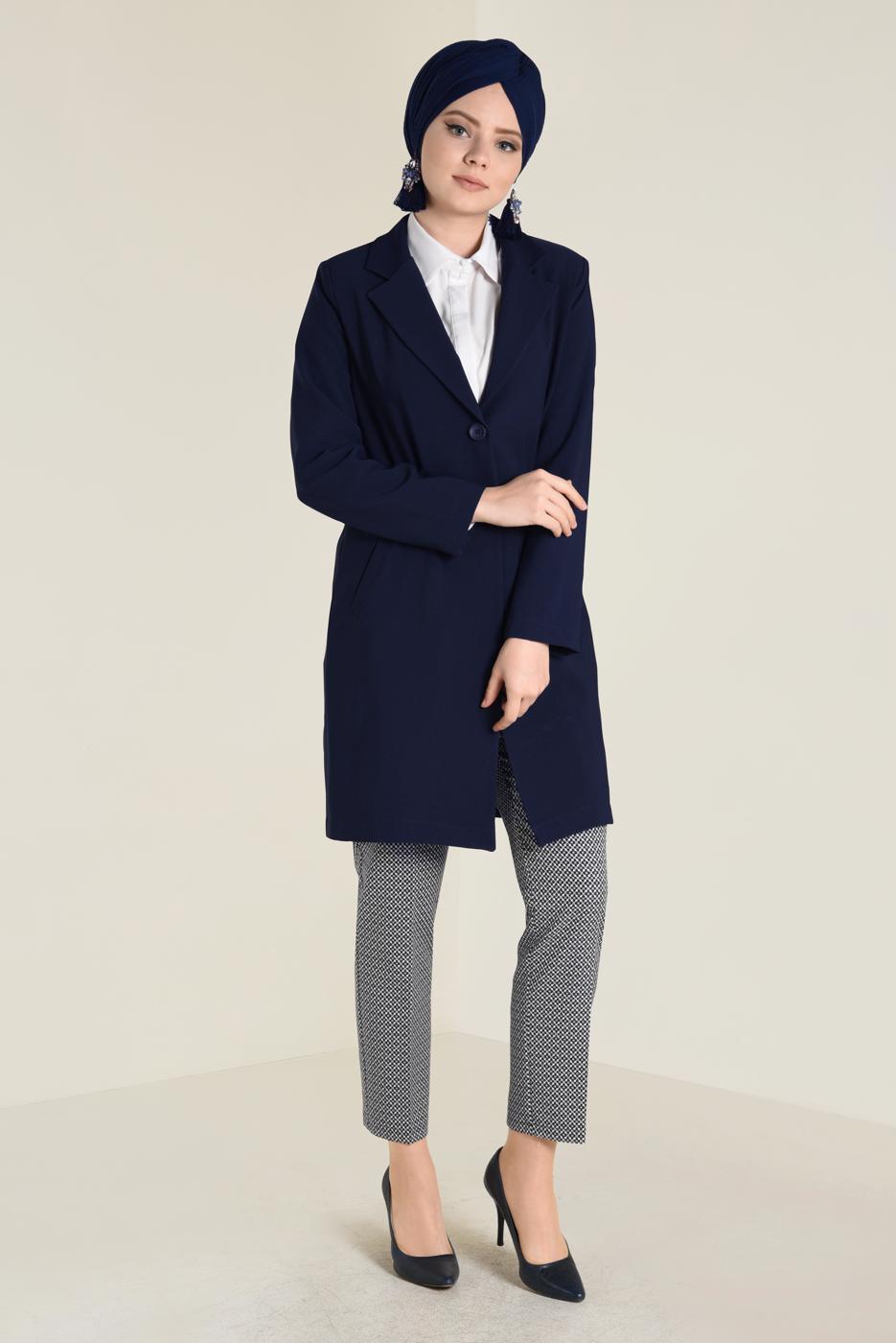 Tesettür giyim LACİVERT DÜĞMELİ KLASİK CEKET 4741