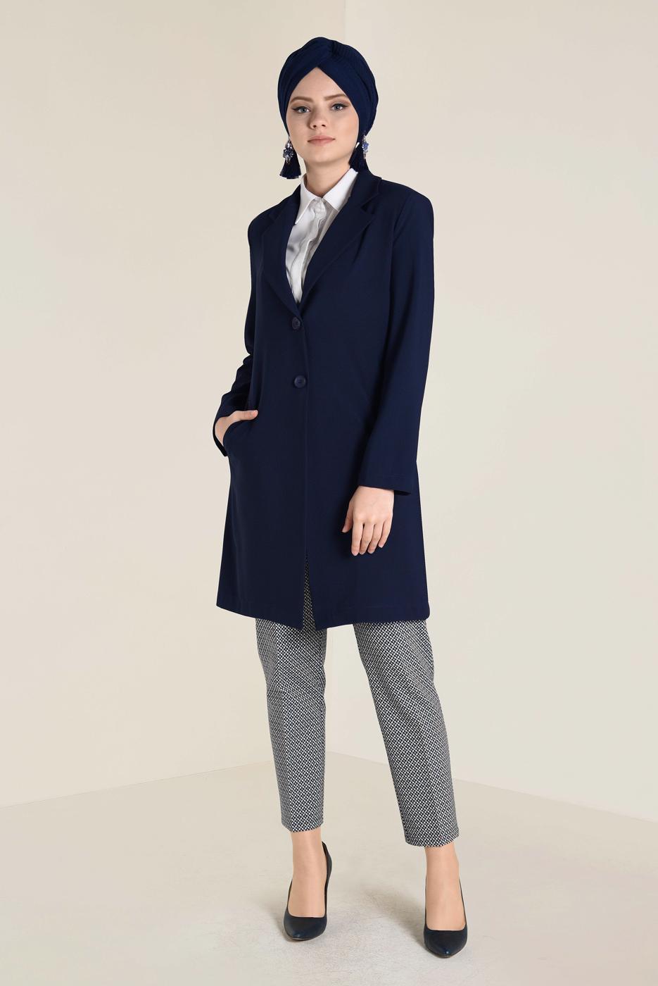 Tesettür giyim LACİVERT DÜĞMELİ KLASİK CEKET 4741