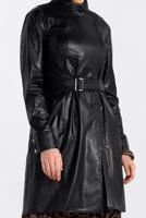 Tesettür giyim SİYAH KEMERLİ KOLLARI ÇITÇITLI DERİ CEKET 4799