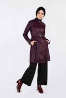 Tesettür giyim BORDO KEMERLİ KOLLARI ÇITÇITLI DERİ CEKET 4799